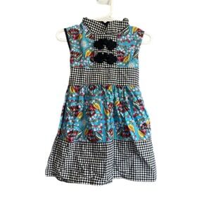 Redfish Kids Floral Houndstooth Dress Kids Size 2 Blue Patchwork Excellent